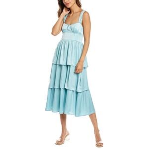 WeWoreWhat Dress Small Tiered Bustier Midi Sleeveless Blue Cinderellacore